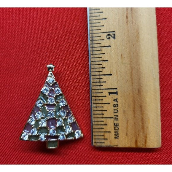 Liz Claiborne Christmas Tree Pin Mother of Pearl with Rhinestones Brooch - Picture 8 of 9